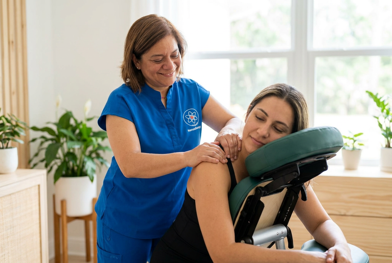 Andreina providing a chair massage on-site